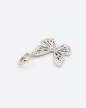 Butterfly Silver pendant made from rhodium-plated 925 sterling silver, adorned with zirconia stones in a flat lay style.