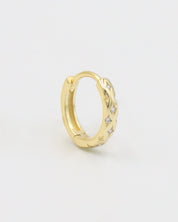 Cecilia single gold-plated sterling silver huggie hoop earring with delicate stone details.