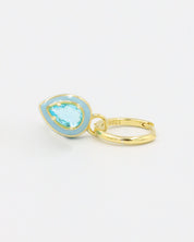 Single Cindy Blue earring in gold-plated sterling silver with a light blue enamel detail and a sparkling zirconia stone.