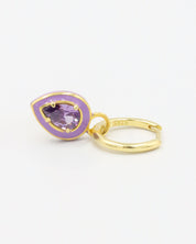 A single Cindy Purple earring made from gold-plated sterling silver with a purple zirconia stone and purple enamel detailing.