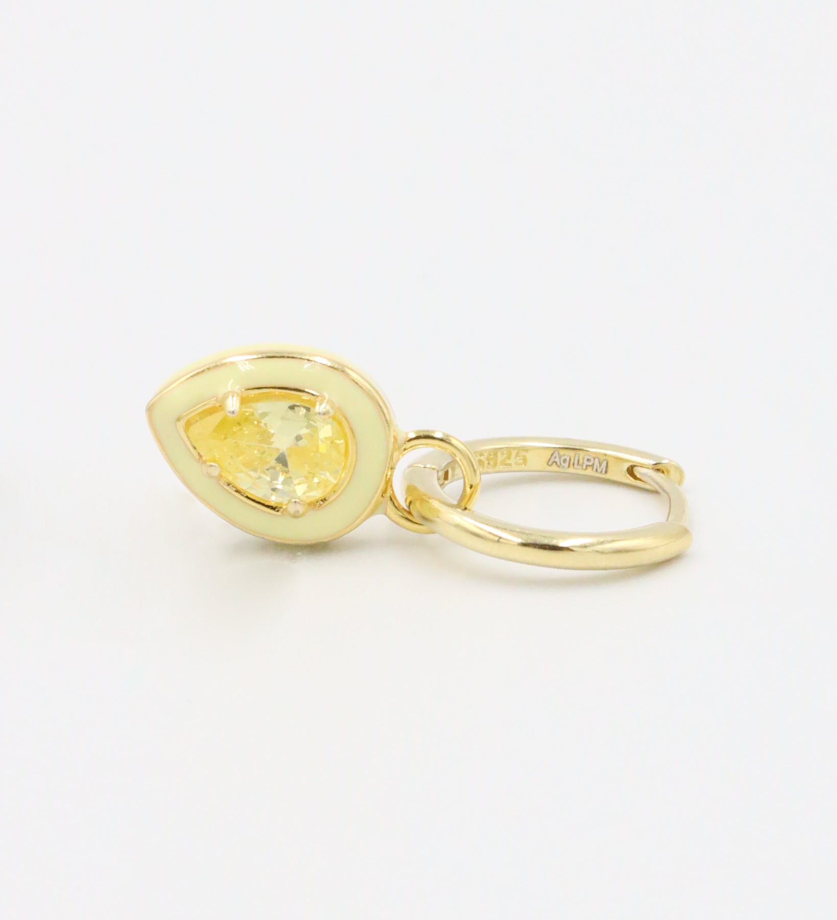 Single gold-plated sterling silver earring with a yellow zirconia stone and enamel detailing.