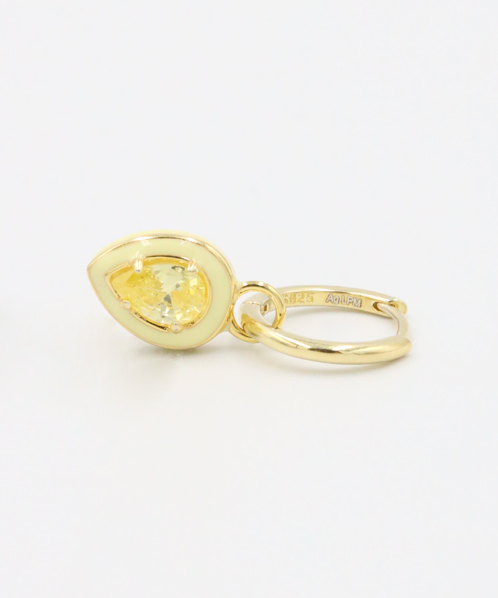 Single gold-plated sterling silver earring with a yellow zirconia stone and enamel detailing.