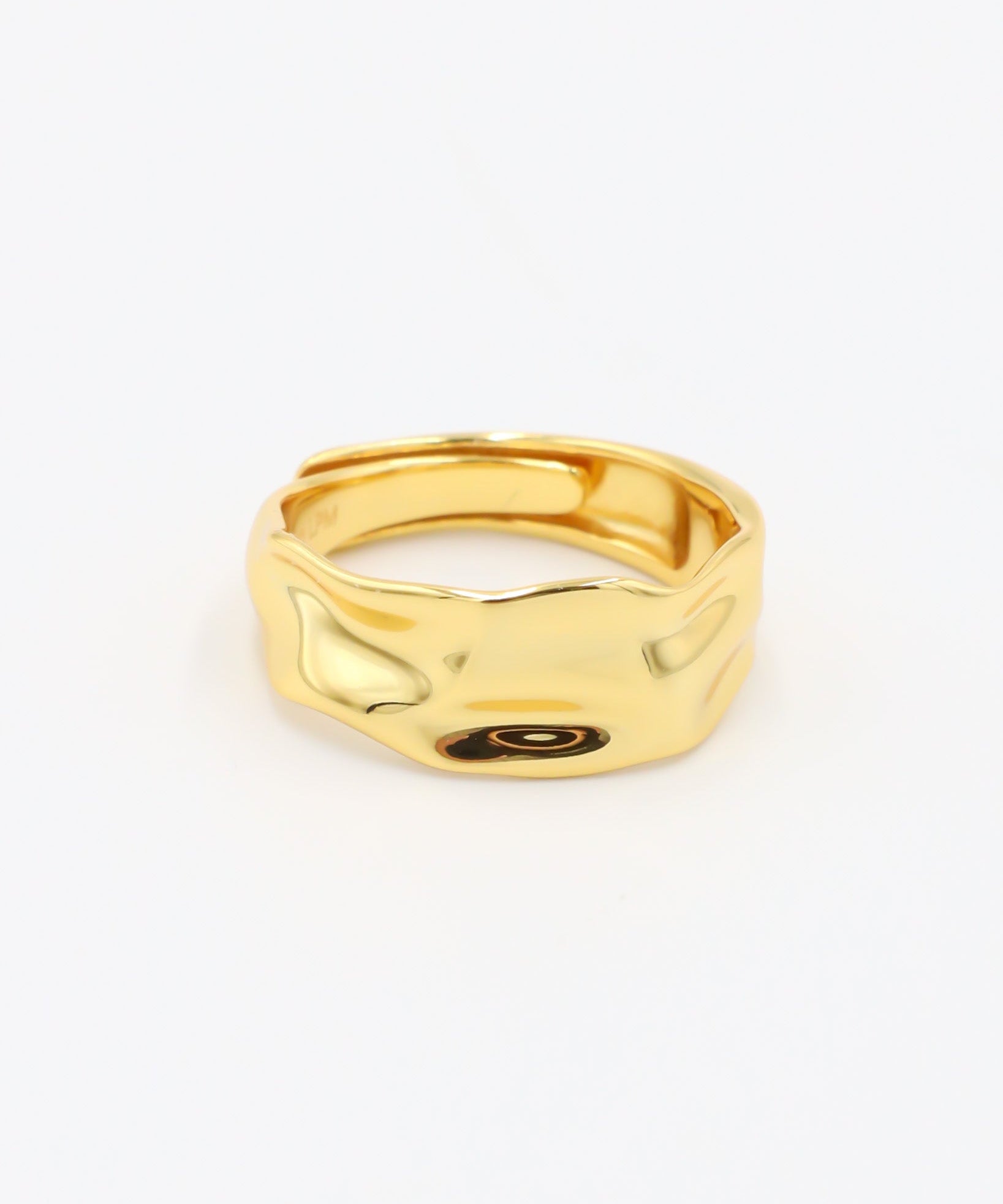 Daphne - adjustable gold-plated sterling silver ring with wavy texture, minimalist design, front view.