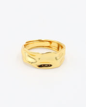 Daphne - adjustable gold-plated sterling silver ring with wavy texture, minimalist design, front view.