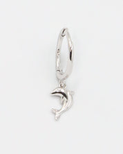 Left Dolphin Silver hoop earring featuring a dolphin charm.