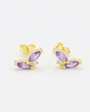 Eliza Lavender gold-plated sterling silver stud earrings with purple gemstones, pair view.