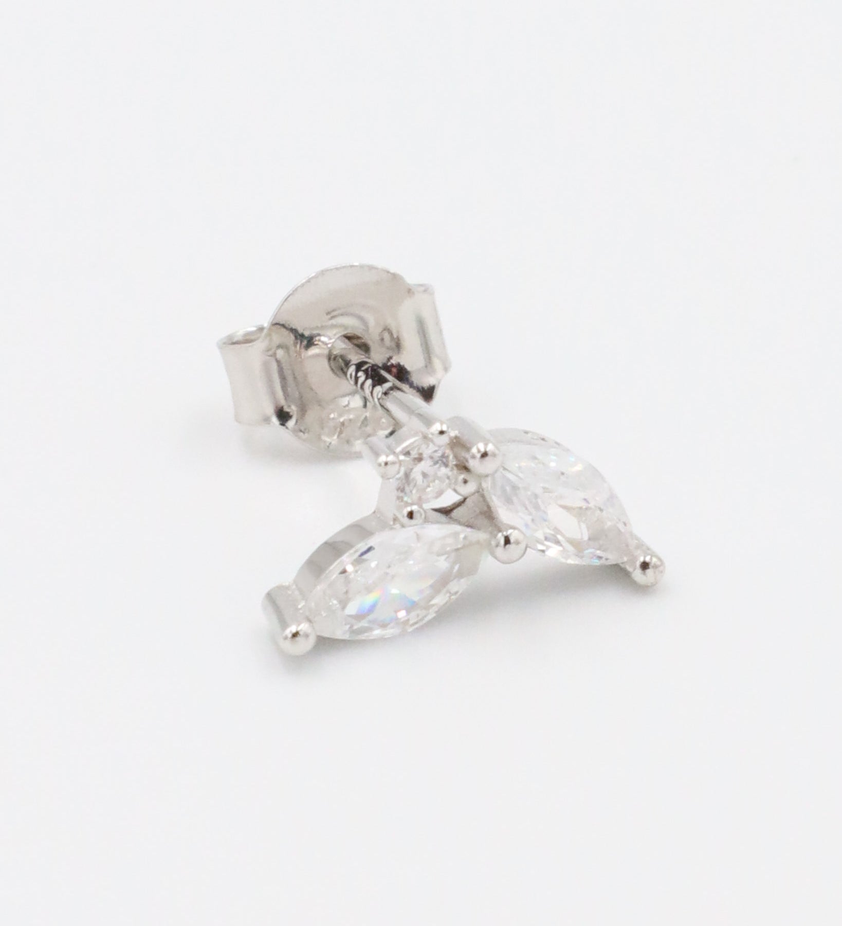 Eliza White Silver left ear stud crafted from sterling silver with marquise-cut white stones