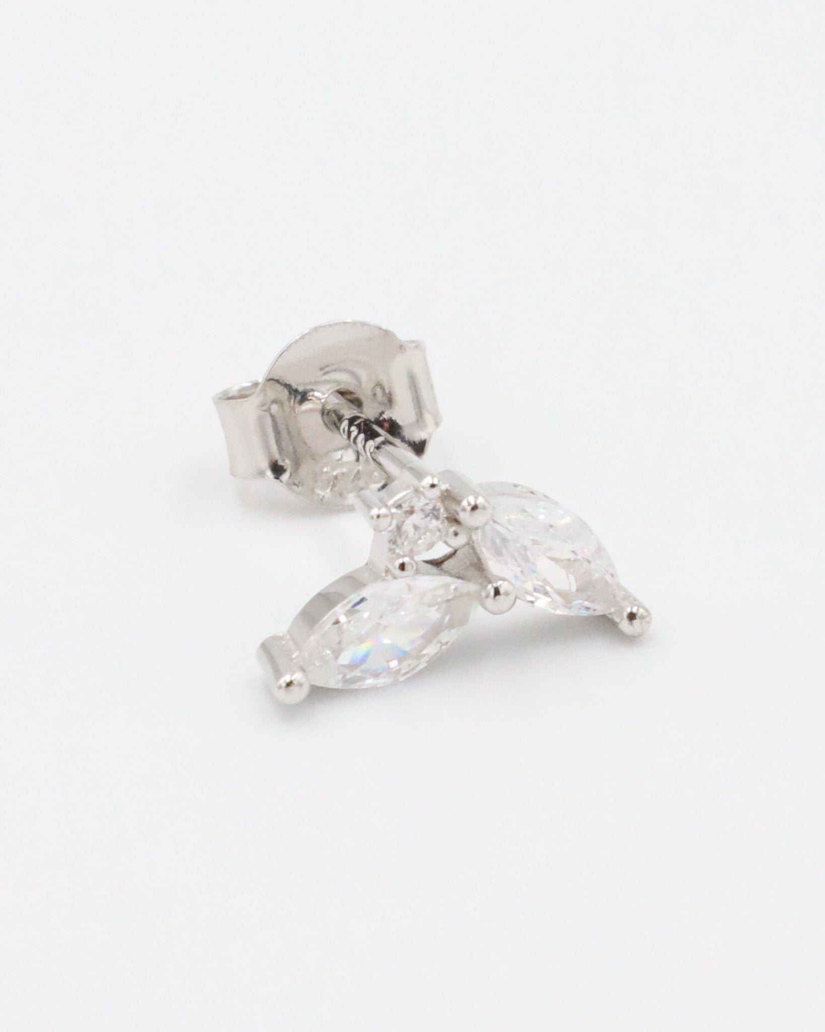 Eliza White Silver left ear stud crafted from sterling silver with marquise-cut white stones