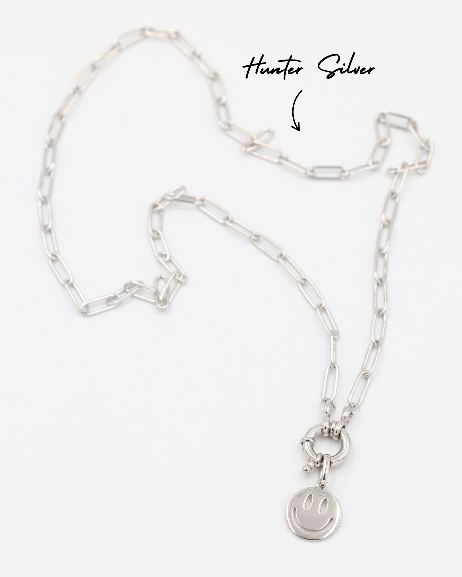 Close-up view of the Flynn Silver pendant on the Hunter Silver chain, crafted in rhodium-plated 925 sterling silver.