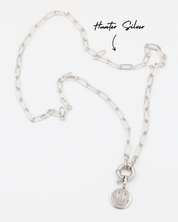 Close-up view of the Flynn Silver pendant on the Hunter Silver chain, crafted in rhodium-plated 925 sterling silver.