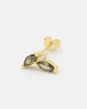 Single right Eliza Olive earring with olive marquise-cut stones and cubic zirconia.