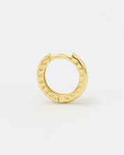 Single gold-plated sterling silver Siranush huggie earring, highlighting its detailed craftsmanship.