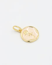 Flat display of the Gwendolyn Gold pendant showing its delicate flower detail, set in gold-plated 925 sterling silver.