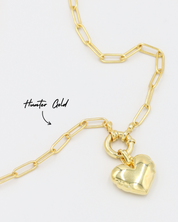 Hunter Gold chain necklace featuring the Bella Gold heart pendant, both crafted from gold-plated 925 sterling silver.