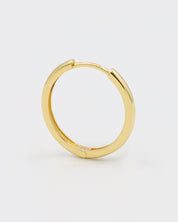 Rachele hoop earring front view, crafted from gold-plated sterling silver with a smooth finish.