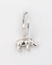 Sterling silver rhino hoop earring for the right ear.