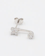 Sterling silver stud earring for the left ear with sparkling zirconia stones.