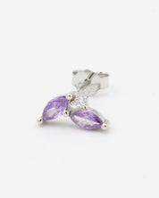 Sterling silver Eliza Purple Silver stud earring with marquise-cut purple zirconia and cubic zirconia accent, designed for the right ear.