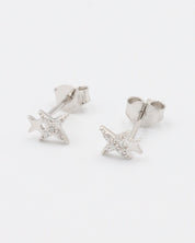 Pair of sterling silver Estelle stud earrings in a star design with sparkling zirconia stones.