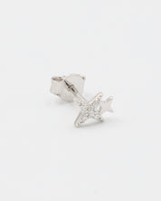 Single sterling silver Estelle stud earring in a star design with sparkling zirconia stones.