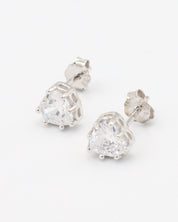 Front view of a pair of sterling silver Romeo stud earrings with zirconia stones.