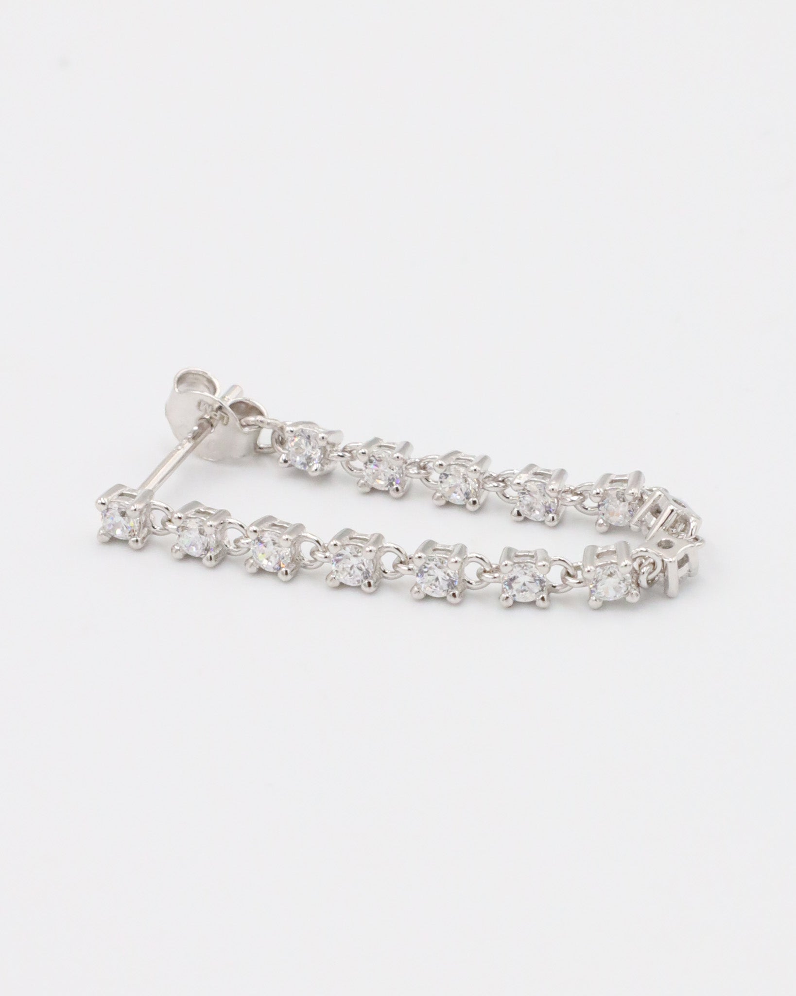 Single Shannon Silver stud earring in sterling silver with a row of zirconia stones.