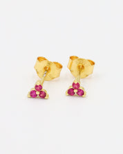 A pair of Vivian Pink stud earrings made from gold-plated 925 sterling silver with pink zirconia stones in a triangular cluster design.