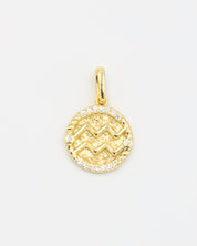 Gold-plated sterling silver Aquarius zodiac pendant with sparkling zirconia stones.