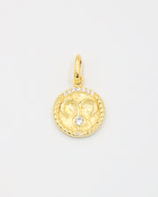 Gold-plated sterling silver Aries zodiac pendant with sparkling zirconia stones.