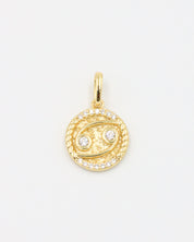 Gold-plated sterling silver Cancer zodiac pendant with sparkling zirconia stones.