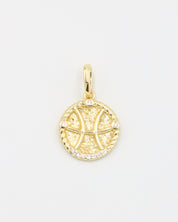 Gold-plated sterling silver Pisces zodiac pendant with sparkling zirconia stones.