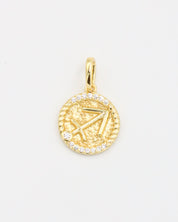 Gold-plated sterling silver Sagittarius zodiac pendant with sparkling zirconia stones.