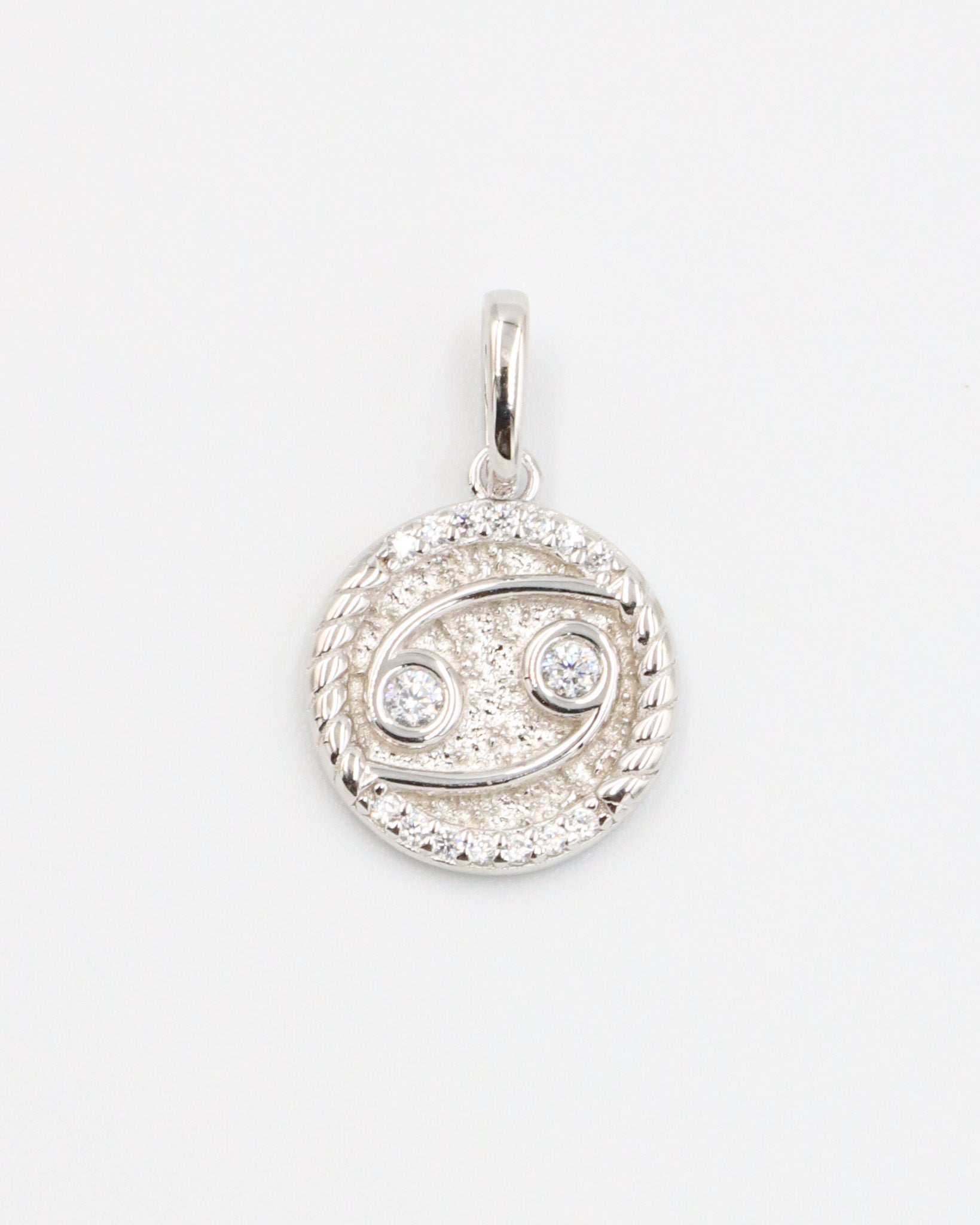 Cancer Zodiac Pendant in Rhodium Plated 925 Sterling Silver with a Zirconia Stone