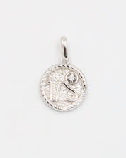 Capricorn zodiac silver pendant in rhodium-plated sterling silver with sparkling zirconia detail.